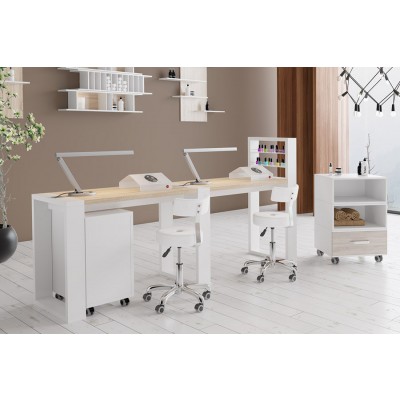 Двухместный маникюрный стол с подставкой для лаков и тумбой "Matrix"