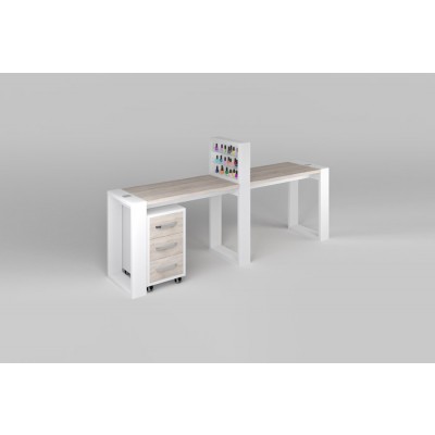 Двухместный маникюрный стол с подставкой для лаков и тумбой "Matrix"