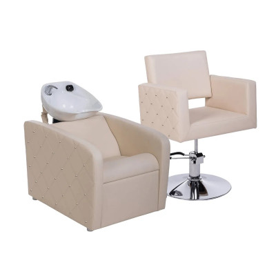 Парикмахерский комплект "Генри", Бежевый, 1 кресло гидравлика диск, 1 мойка средняя белая раковина