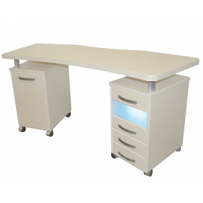 ​​​​​​​Стол маникюрный с 2 тумбами, фигурной столешницей и УФ-блоком "МЦ-053"